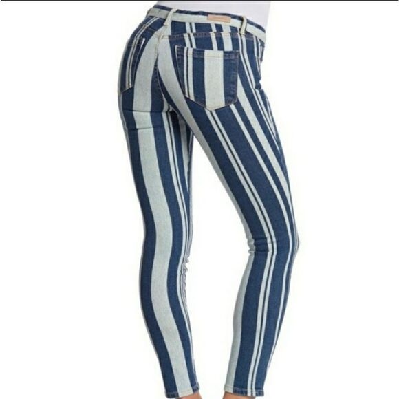 [Blank NYC] The Bond Mid-Rise Striped Colorblock Skinny Leg Denim Jeans - Picture 15 of 15